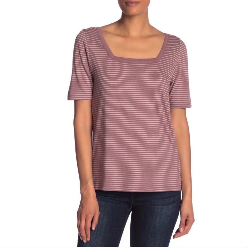 Susina Square Neck Striped Tshirt L
